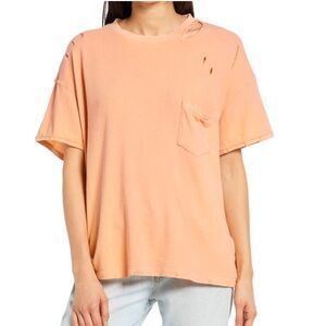We The Free People Rubi Ripped Pocket Tee T-Shirt in Peach Pit